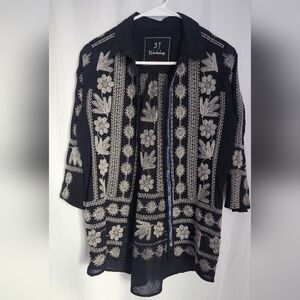 Johnny Was 3J Workshop Black Embroidered Tunic, XS